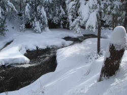 ClffSide Stream With Heavy Winter Snow